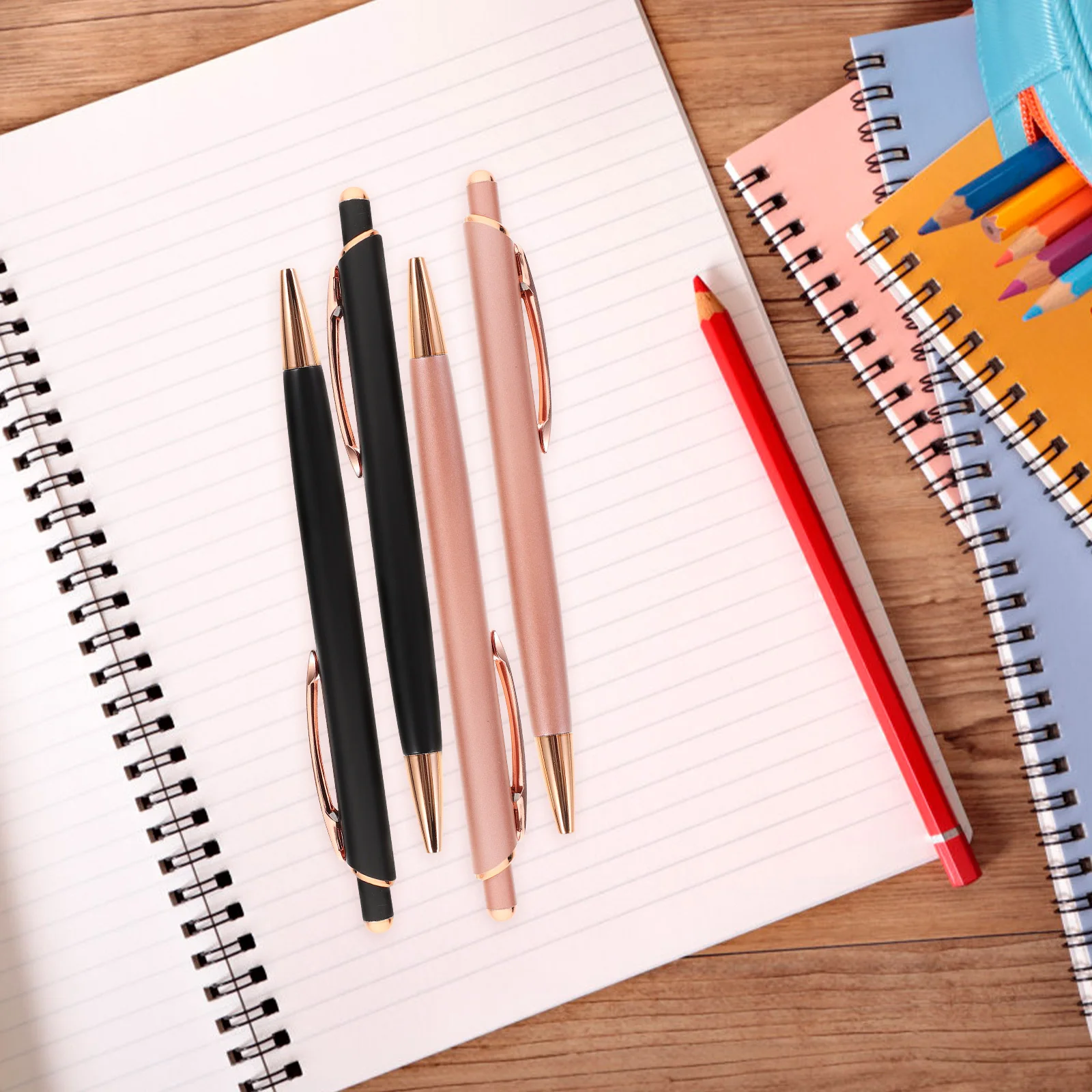 

4 шт., набор шариковых ручек с металлическим прессом, практичные письменные принадлежности, эргономичный дизайн, канцелярские принадлежности для ежедневного использования в деловом стиле