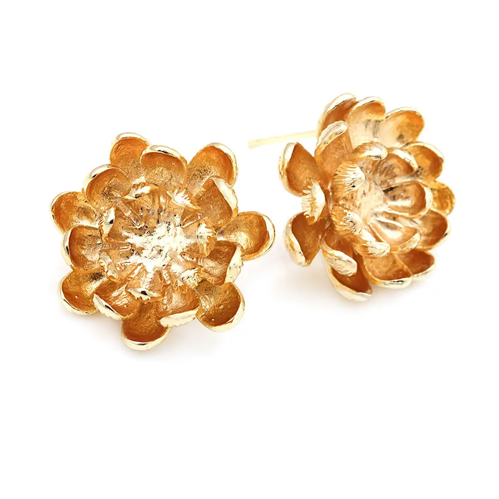 18K Gold Color Brass Flower Stud Earrings Pins Earrings High Quality Diy Jewelry Making Supplies Earrings Accessories for Women