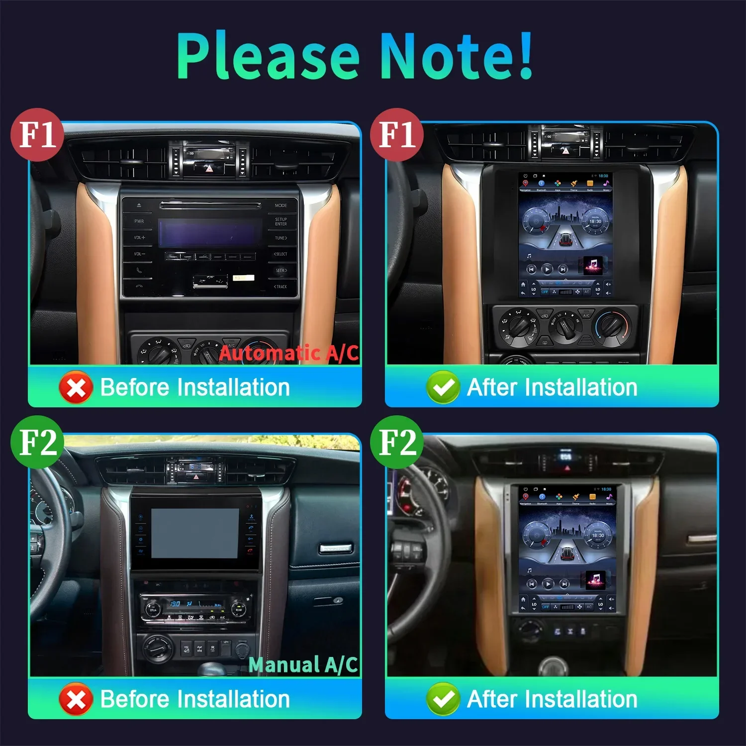 9.7inch Car Radio Multimedia Video GPS For Toyota Fortuner Hilux Revo 2016-2022 Android 14 Navigation CarPlay screenNo autoradio