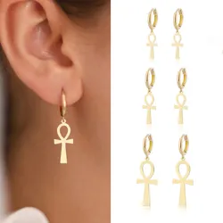 Stainless Steel Ancient Egypt Ankh Drop Earrings for Women Vintage Key of Life Earrings Girls Charm Wedding Jewelry Gifts