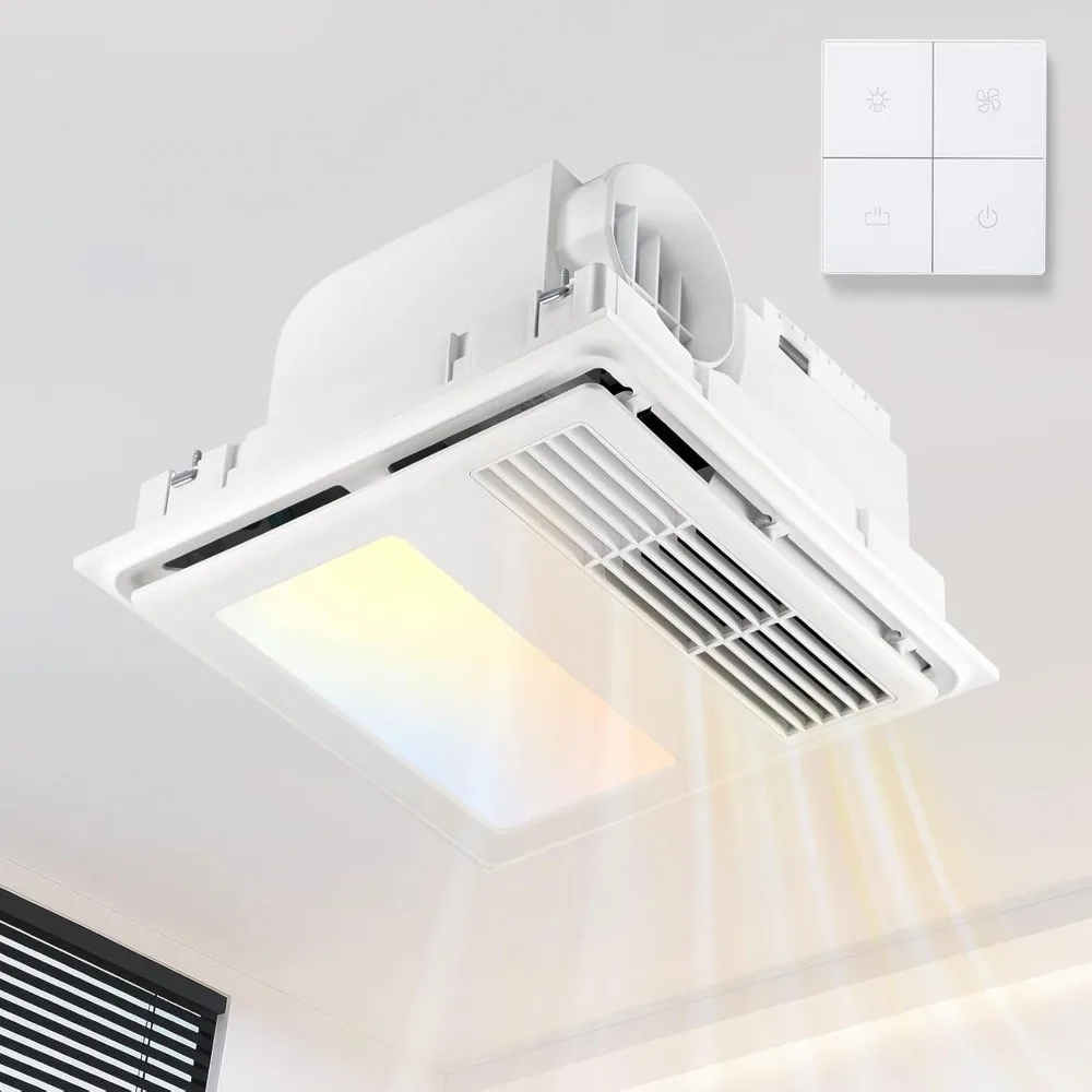 

Вытяжной вентилятор для ванной комнаты 4-в-1 с обогревателем, подсветкой и 1,5 секундомерами куб. футов в минуту, вентилятором мощностью 35 Вт с регулируемой 3-цветной светодиодной подсветкой