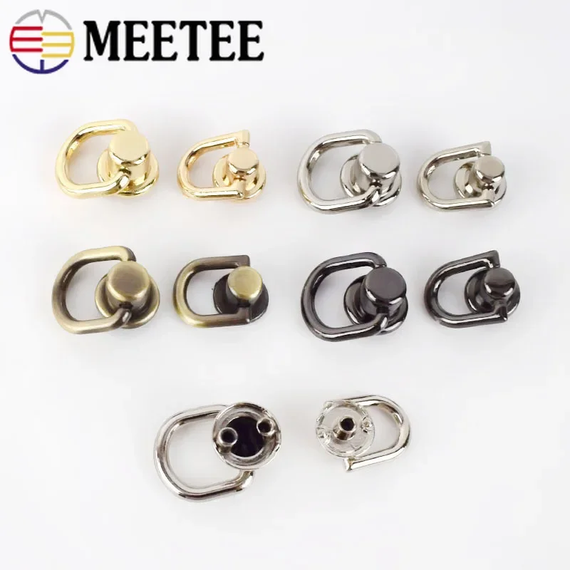 10Pcs 10/13mm Round Head D Ring Stud Bag Side Clip Screw Nail Rivet Handbag Strap Connector Clasp Buckles DIY Leather Craft