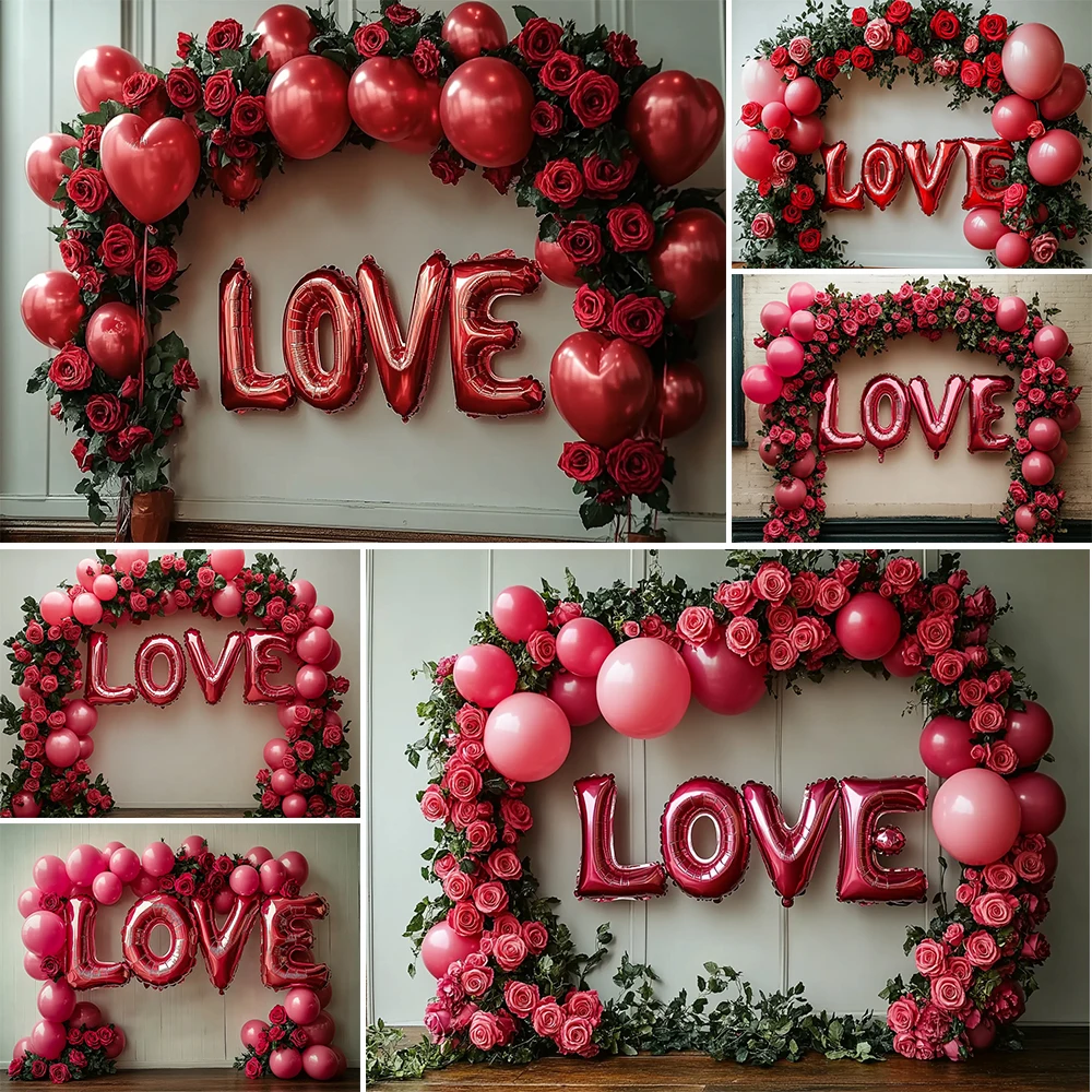 Valentine's Day Photography Background Rose Arch Love Balloon Decoration Couple Wedding Newborn Portrait Photo Studio Props