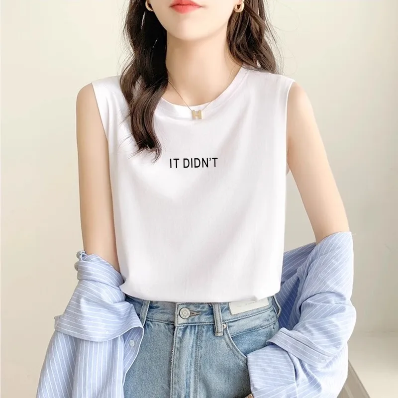 

Летняя женская хлопковая майка свободного кроя 2026 года, корейский стиль, с круглым вырезом, для ношения под одеждой, утягивающая, как верхняя одежда