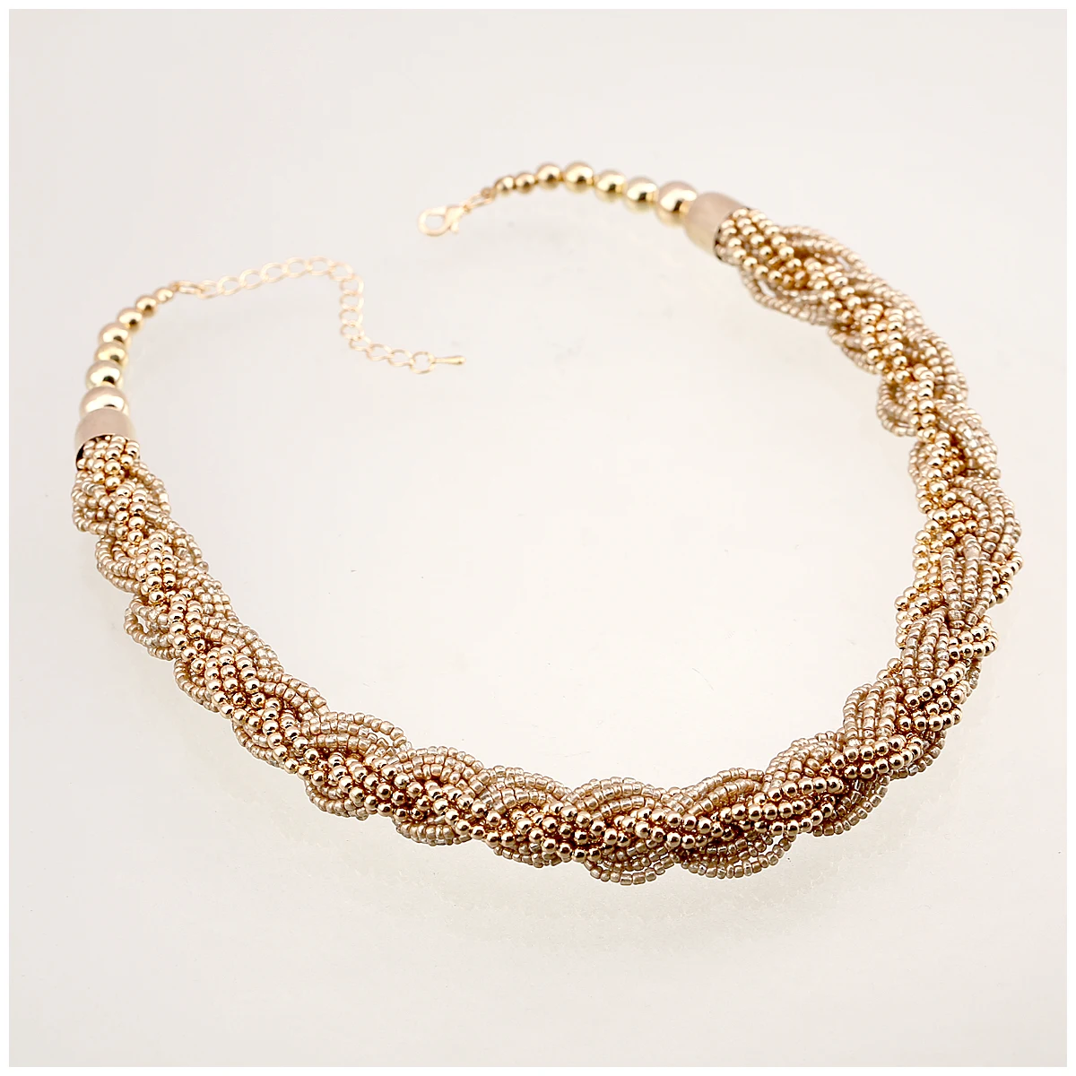 New Gold Color Small Beads Handmade Stranded Wrapped Statement Choker Necklace for Women Girls Party Wedding Jewelry