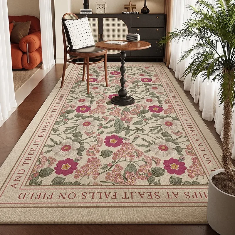 

Living Room Carpet Long Strip Non-slip Waterproof Floor Mat Retro Flower Pattern Large Size Home Decoration Loop Pile Tpr Rugs