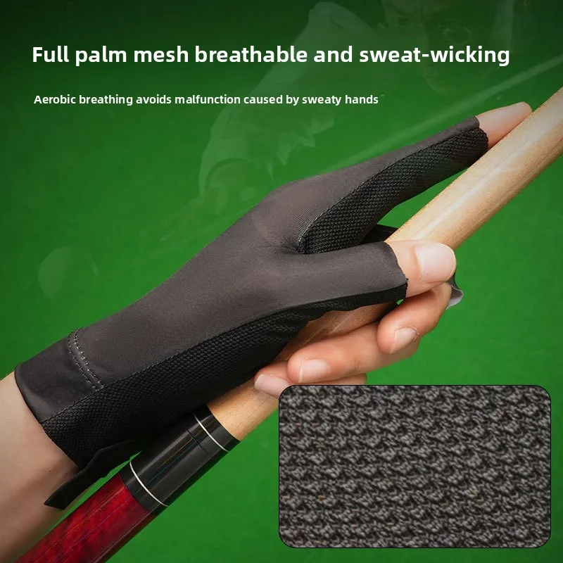 

Hot Sales Professional Snooker Billiard Gloves Leak Three Fingers Ice Silk Breathable Non-slip Left Hand Single Pool Gloves