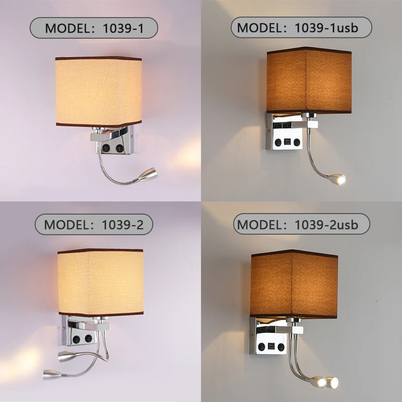 Modern LED Wall Lamps with Switch USB Reading Lights Fabric Art Retro Home Light Study Bedroom Hotel Bedside Wall Light