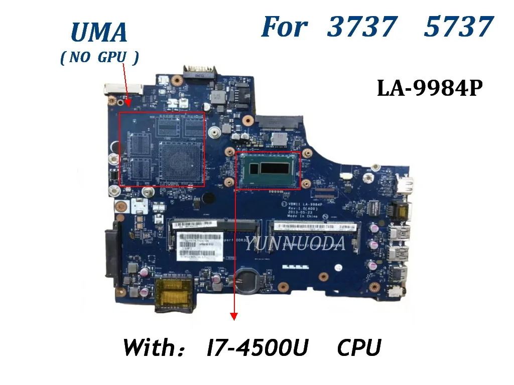 LA-9984P For DELL Inspiron 3737 5737 Laptop Mainboard With I3-4010U I5-4200U i7-4500u  CPU  UMA  GPU 0D9D5C 0W6XCW 01CFYT   100%