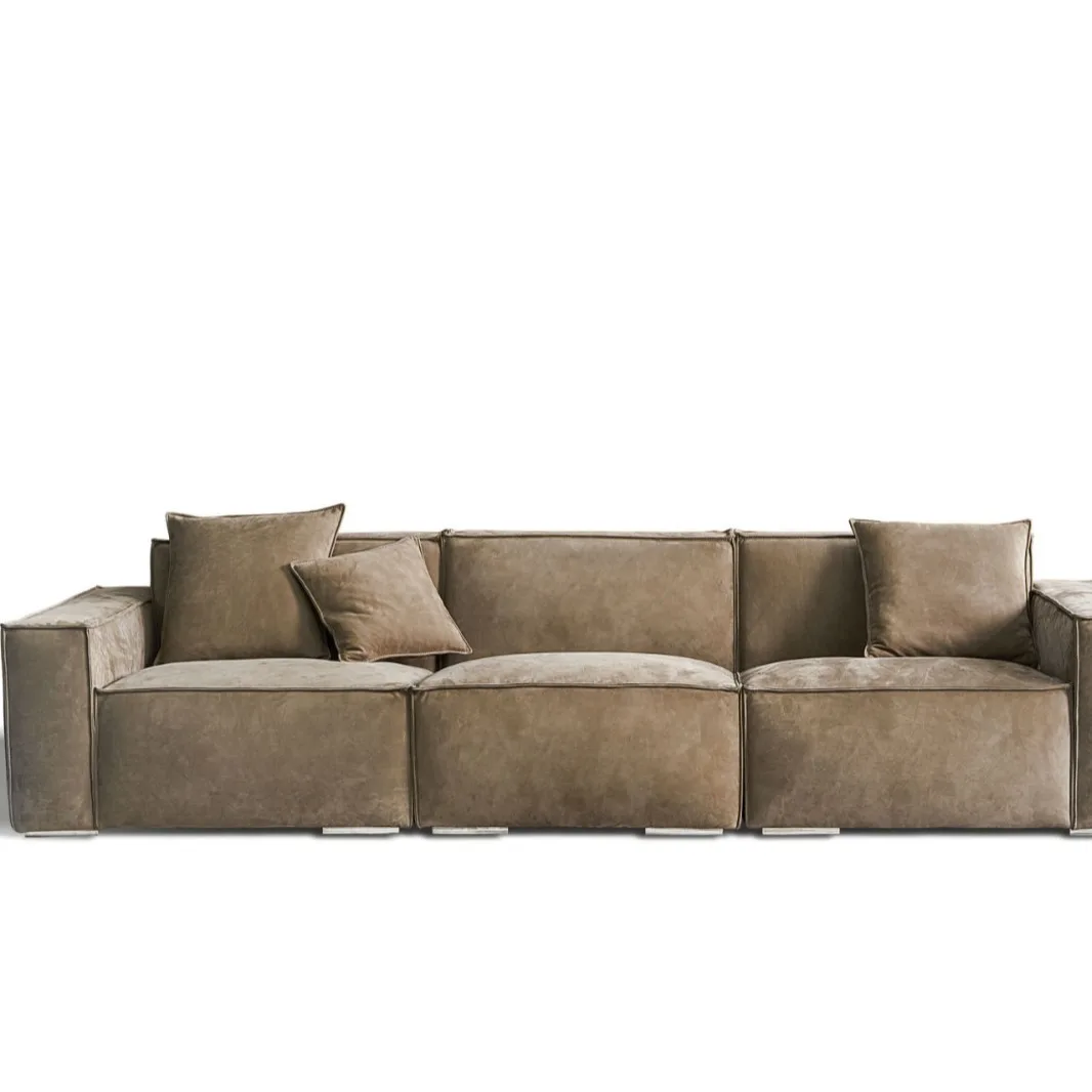 

Italian light luxury cowhide fabric sofa, all frosted leather high-end down sofa