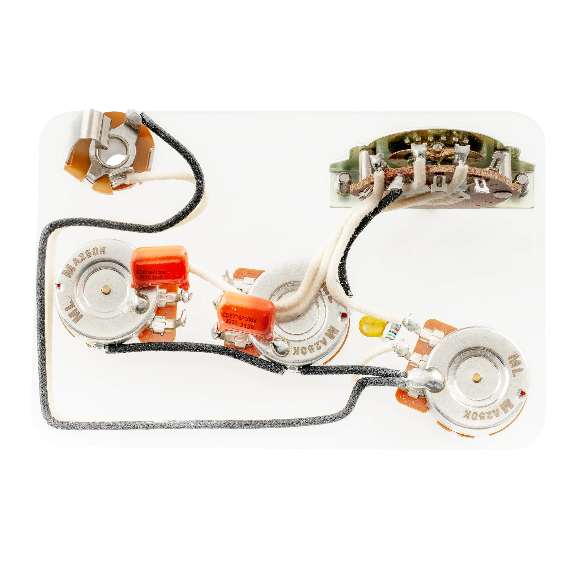 Musiclily Pro Auto-Split Pre-wired Wiring Harness Upgrade for American Style ST HSS with 5-Way Switch and 3A Pots, Nickel Jack