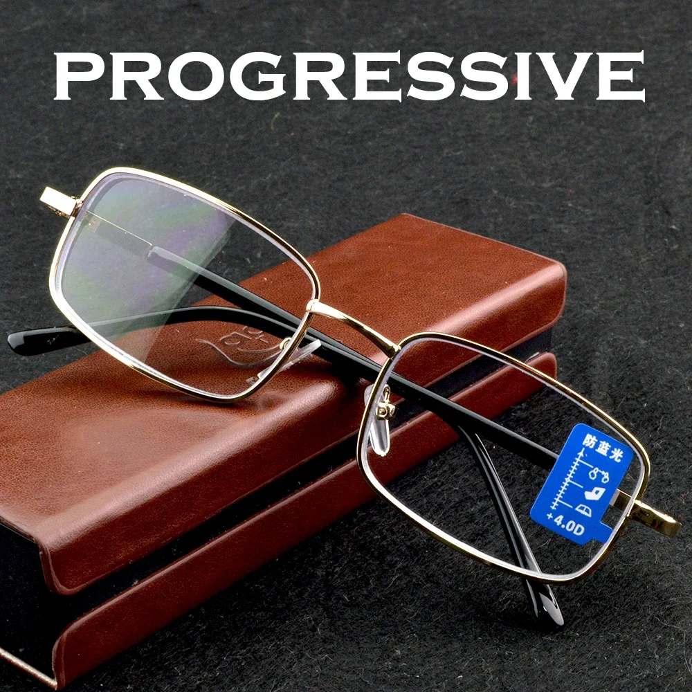 Clara Vida Gold Gentlemen Business Full Rim Progressive Reading Glasses +1 +1.5 +2 +2.5 +3 +3.5 +4