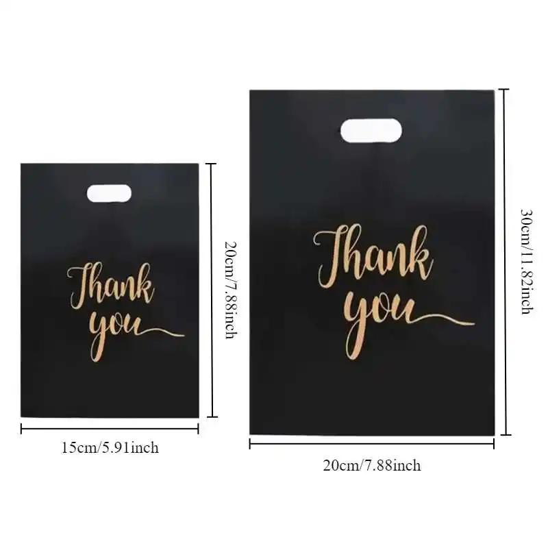 50/100 Stück Schwarze 'Danke'-Plastiktüten Handtaschen Plastik-Einkaufstaschen für Boutiquen Supermärkte Bekleidungsgeschäfte – Detail 1