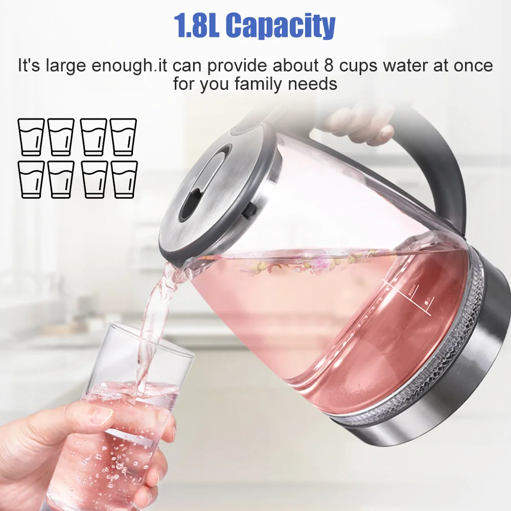2L غلاية كهربائية زجاجية سريعة الغليان سخان مياه الشاي القهوة وعاء حراري سعة كبيرة إيقاف تلقائي غلاية ذكية للمنزل