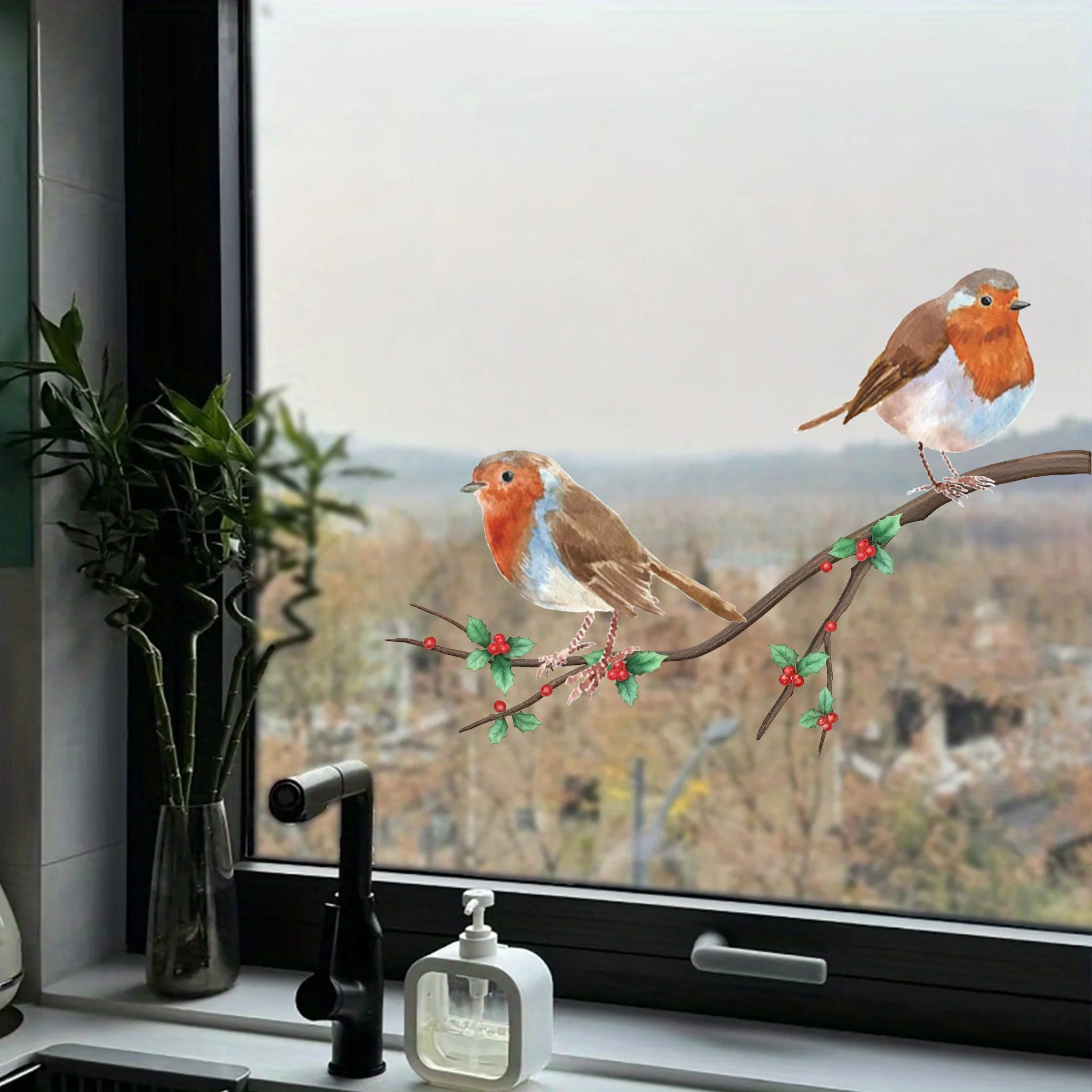 3 قطعة/ورقة فرع روبن نافذة الشارات ملصقات ذاتية اللصق DIY بها بنفسك غرفة المعيشة غرفة نوم حديقة مضحك الطيور ديكور مقاوم للماء