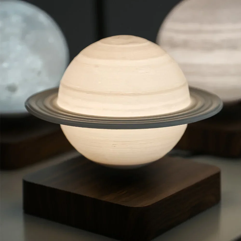 3d lâmpada de levitação magnética lua saturno luz da noite toque rotativo led luna flutuante lâmpada decoração para casa sala estar quarto