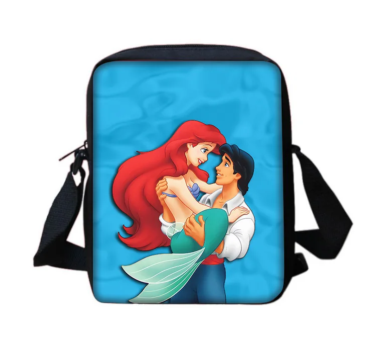 Bolsa de ombro impressa dos desenhos animados para homens e mulheres, Ariel, princesa, Ariel, telefone, criança, bolsa casual, compras, meninas