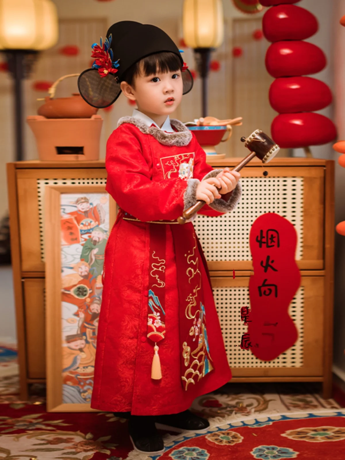 هانفو تانغ زي للأولاد ، ملابس العام الجديد ، زي تانغ ، ثوب برقبة مستديرة ، على الطراز الصيني ، الشتاء ، هانفو ، بطل احتفالي ، سنة التنين