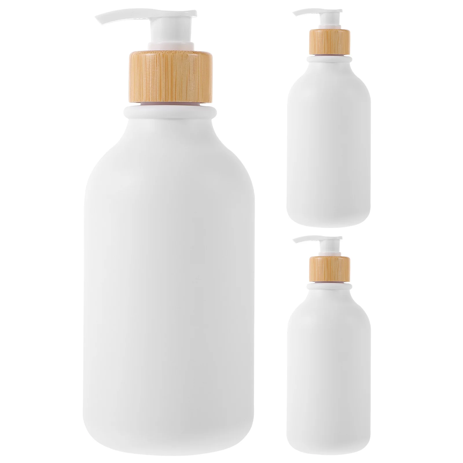 

3Pcs Refillable Shampoo Dispensers 500Ml Pet Wood Material Pump Bottle Dispenser for Bathroom Kitchen Liquid Soap Organizer