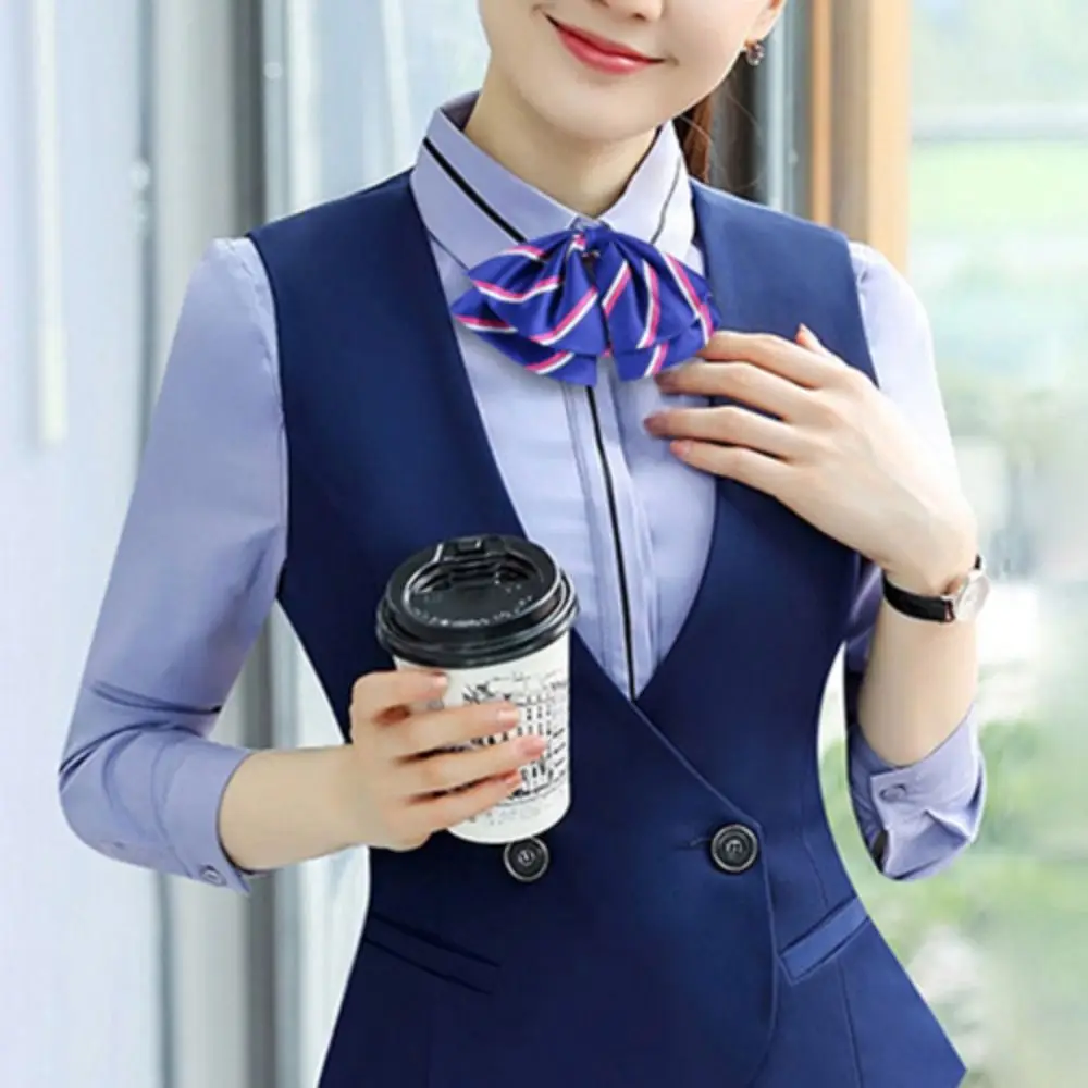 조정 가능한 항공 승무원 넥타이 한국 스타일 다채로운 Bowknot 넥타이 스트라이프 셔츠 액세서리 은행 계산원 넥타이 매일