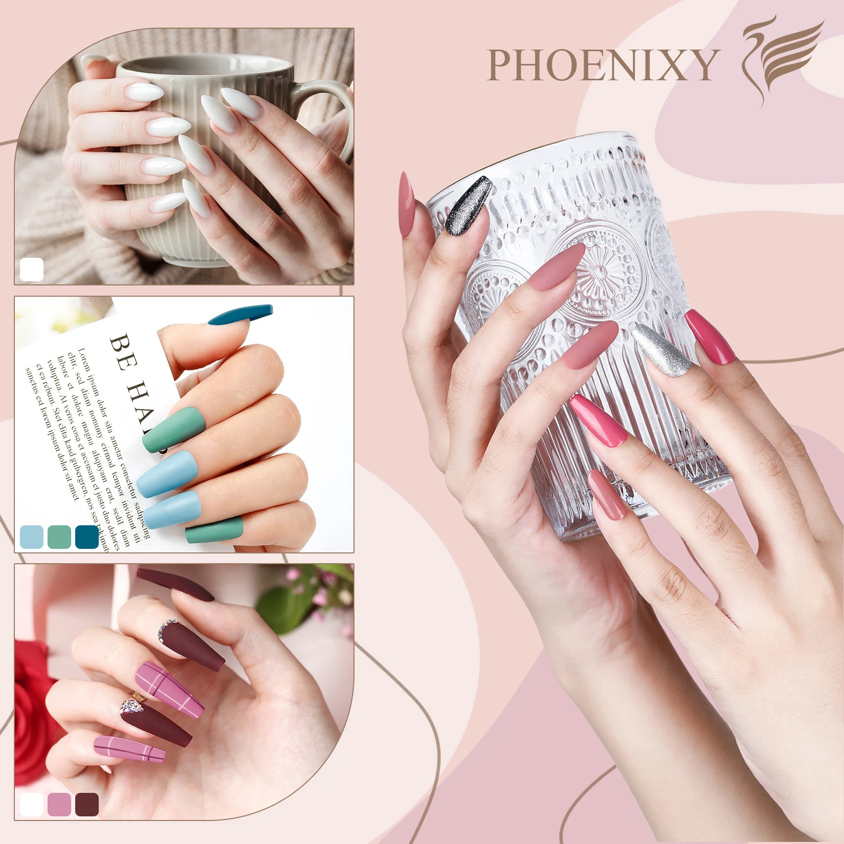 PHOENIXY 38PCS เจลเล็บชุด 8ML Base Matte Top Coat Long Lasting GEL เคลือบเงากึ่งถาวรเล็บเจลชุดสําหรับหญิง