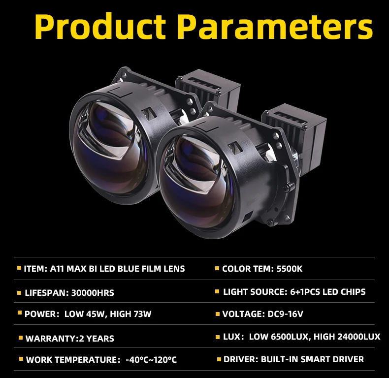 Sanvi New Arrival 3 inches LED Bi Beam Projection lens 73W led projector lens A11 max blue film lens car light accessories