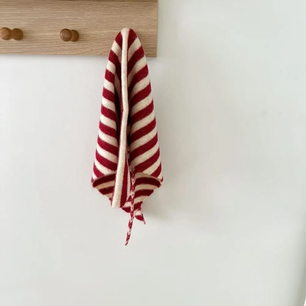 New Striped Knitted Triangular Scarf Multi-functional Windproof Shawl Imitation Wool Coldproof Headscarf Boys and Girls