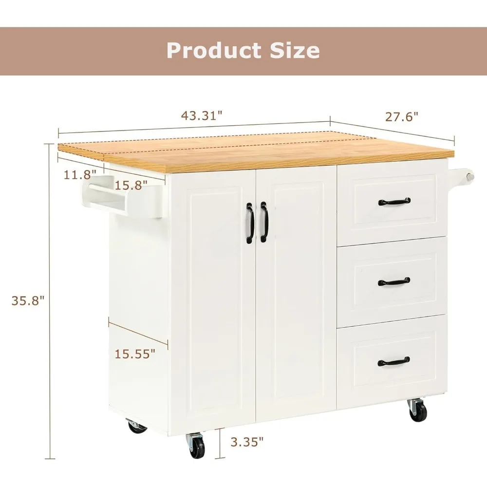 Kitchen Island Cart on Wheels with Storage and Drop Leaf, 43