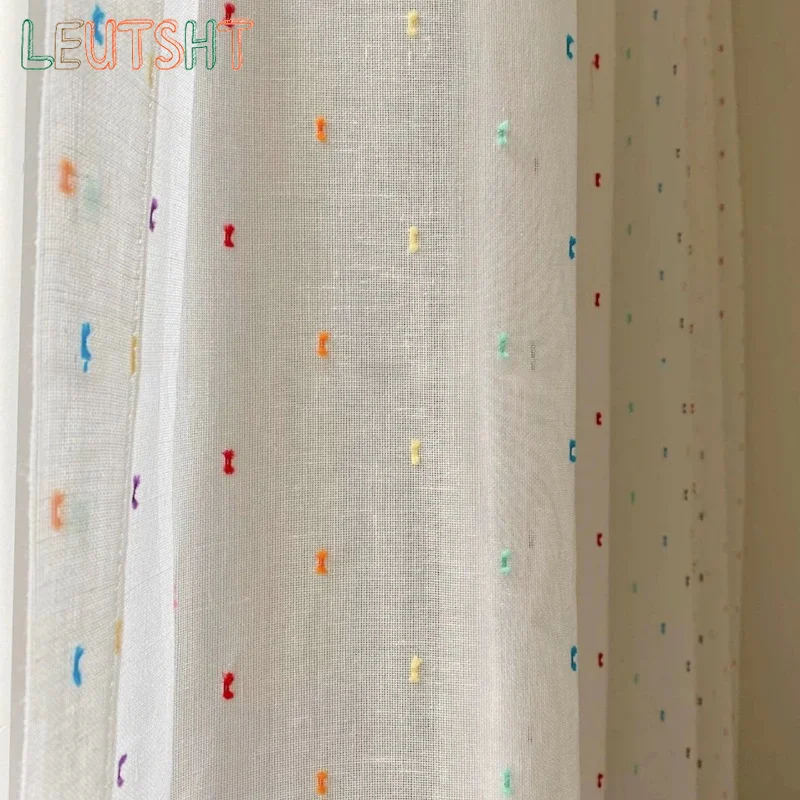 Luxury Rainbow Candy Bean Cotton Modern Linen Yarn Children's Room Bay Window Screen Girl Heart Cute Ins Wind Screen Curtain