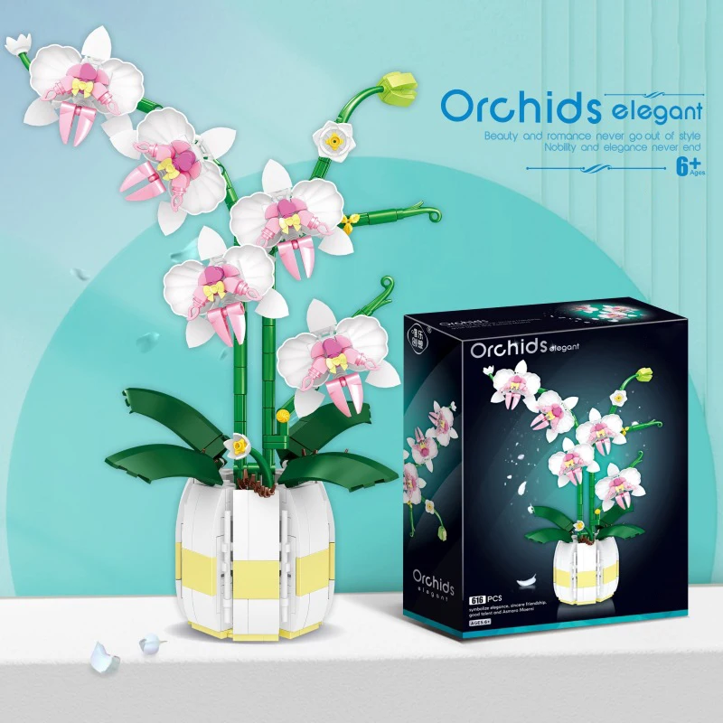 Creative MOC Orchid Potted Flowers Bouquet Model Building Blocks 10311 Romantic Home Decoration Bricks DIY Toys Valentines Gift