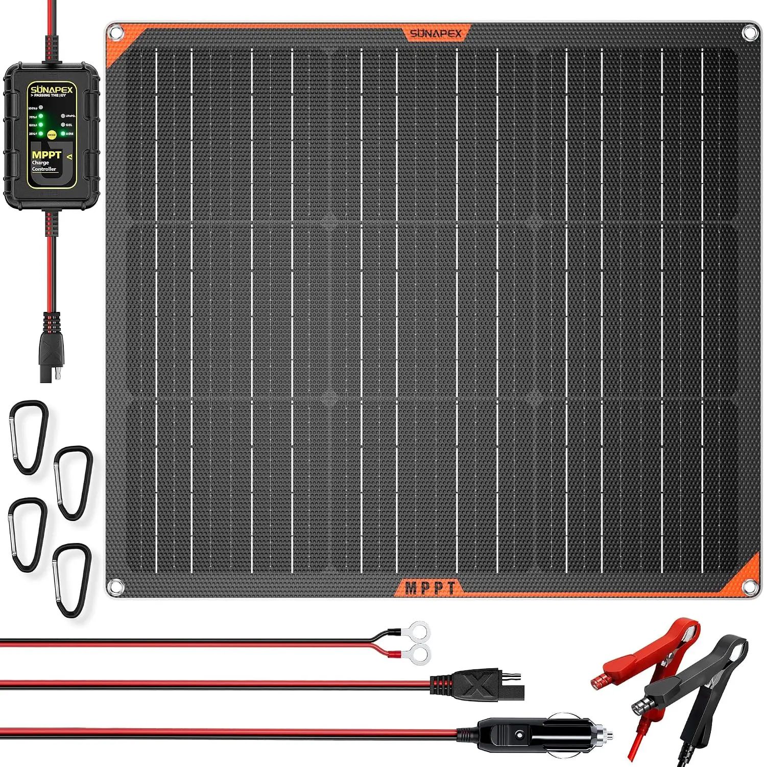 Solar 50W 12V Trickle Charger Maintainer MPPT Car Boat RV Battery Waterproof Flexible Panel Kit Prevents Overcharging Smart Cont