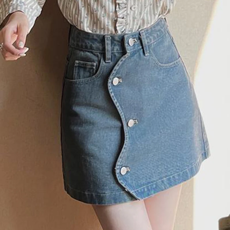 Symmetric cloud edge high waisted A-shaped washed open line denim skirt  tennis skirt  harajuku  LOOSE