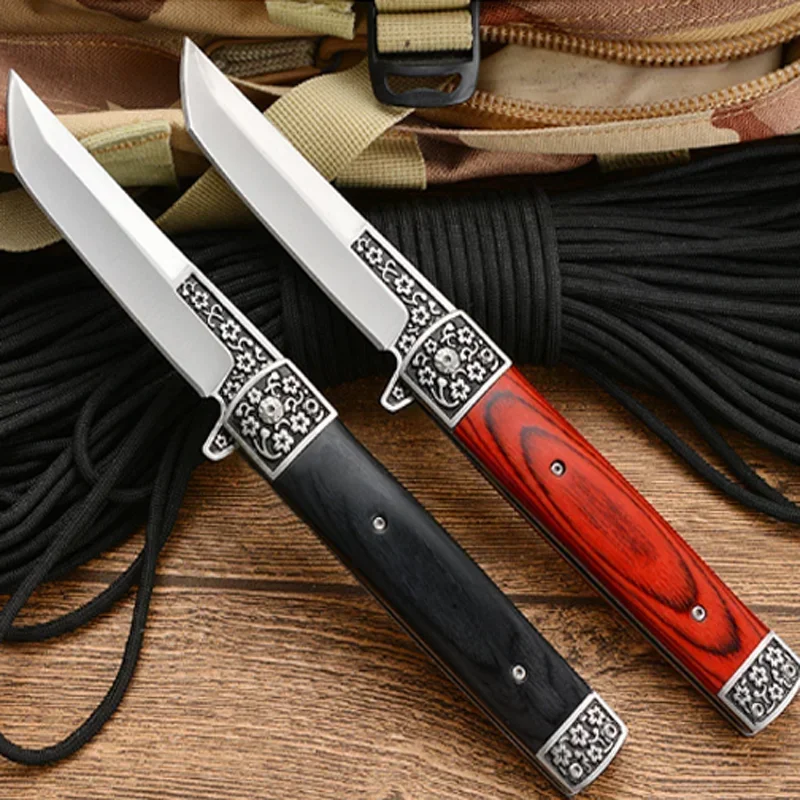 Damascus Steel 7CR15MOV Quick Open Knives 58HRC Outdoor Portable Pocket Camping Tactical Folding Knife Combat Military Knife