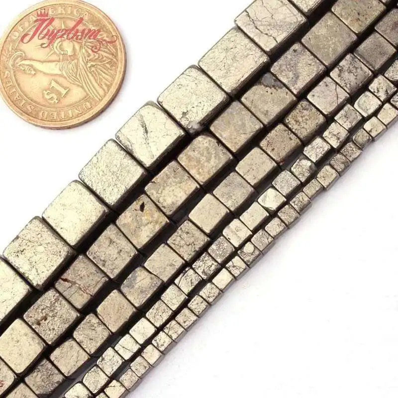 

4/6/8/10mm Natural Pyrite Square Cube Stone Beads For Jewelry Making Gift Necklace Bracelet DIY Loose Strand 15 Inches