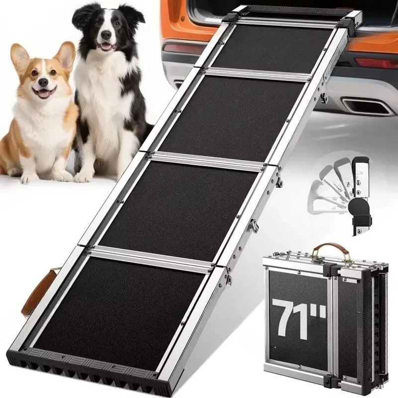 Adjustable Folding Non-Slip Dog Car Ramp, Heavy Duty Retractable Pet Access Ramp for Large Dogs, SUV & Truck Use