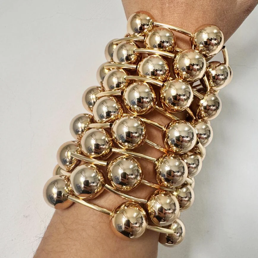 18K Gold Plated Punk Large Ball CCB Bracelet 20mm Super Bubble Round Fashion Jewelry Accessory for Stylish Outfits