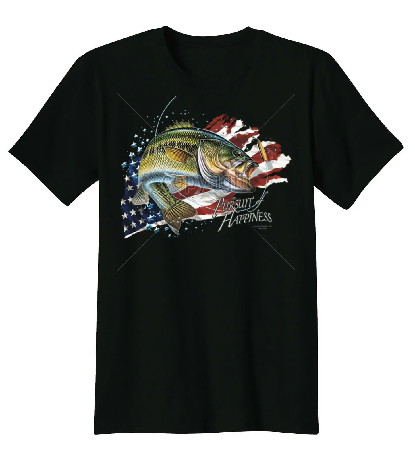 Pursuit of Happiness Bass Fishing USA Patriotic Anglers T-Shirt 100% Cotton O-Neck Short Sleeve Casual Mens T-shirt Size S-3XL