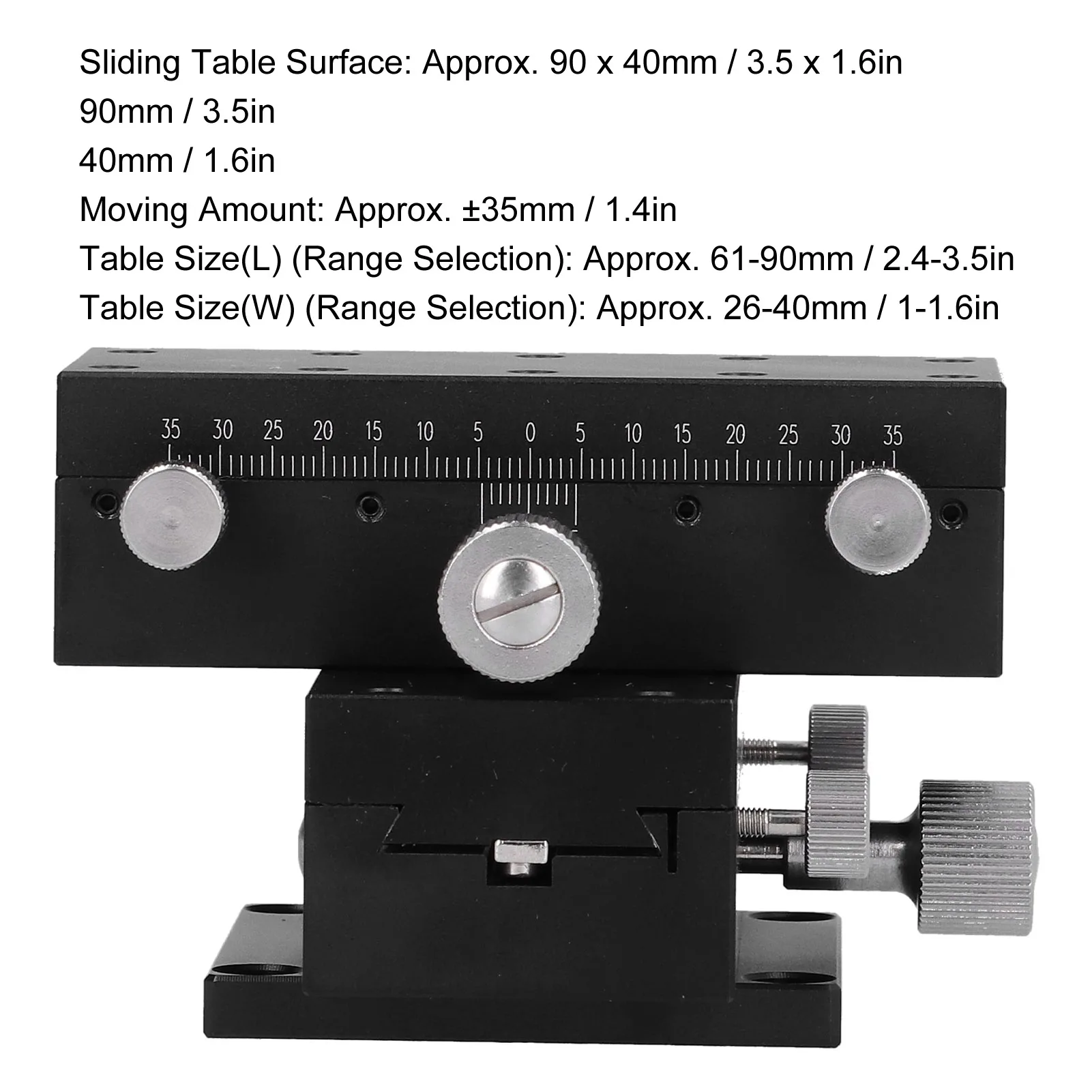 Aluminum Alloy Sliding Table Sliding Stage Manual Fine‑Tuning Dovetail  Gear Rotating Translation Table XYDTS90 90x40mm