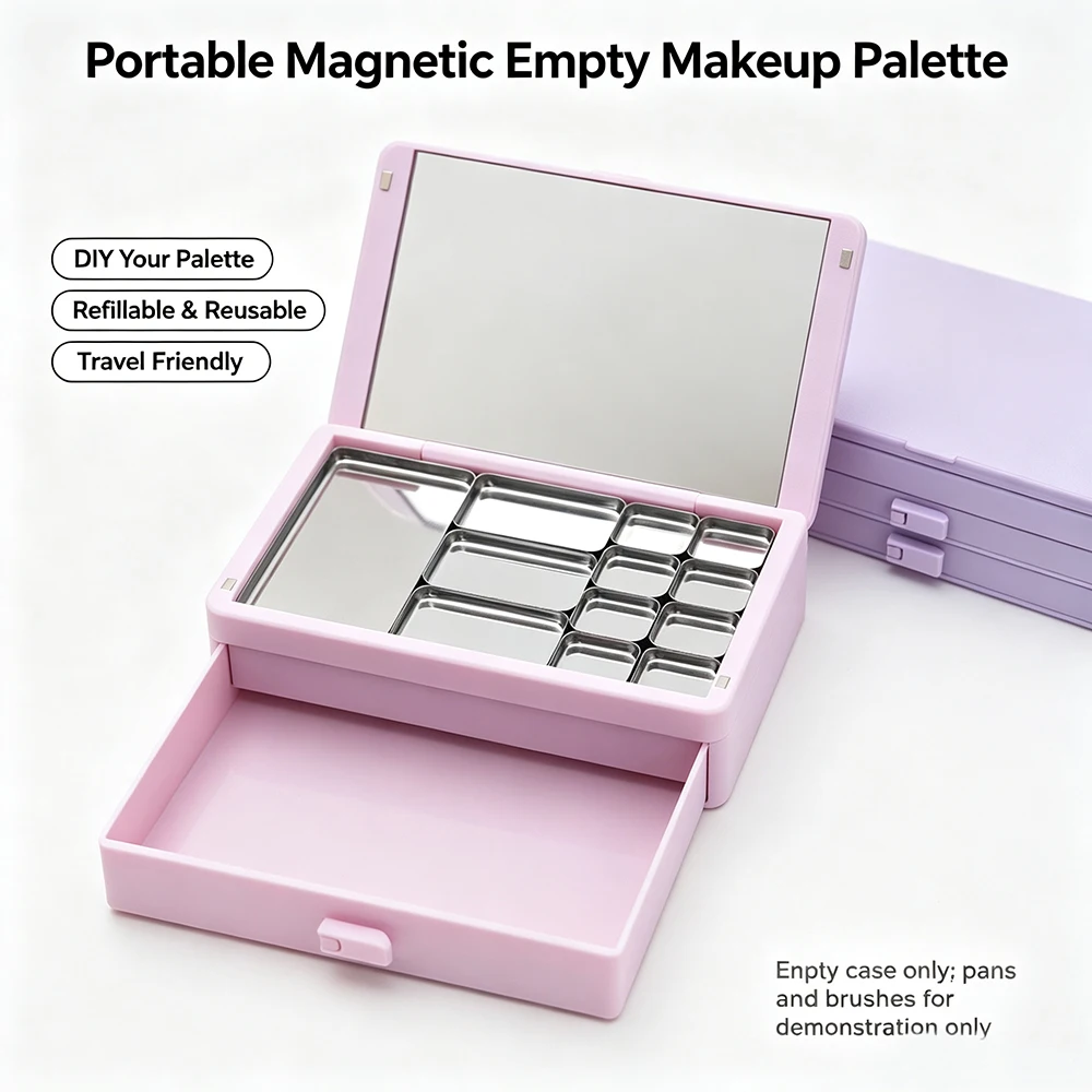 Portable Magnetic Empty Cosmetic Box Eyeshadow Blush Palette DIY Makeup Pan Case Reusable Refillable Makeup Storage Container