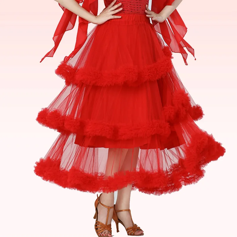 

THEEPER Women's Latin Dance Skirt 3-Layer Fluffy Tulle, Elastic Waist Ballroom Salsa Tango Waltz Performance Practice Dancewear