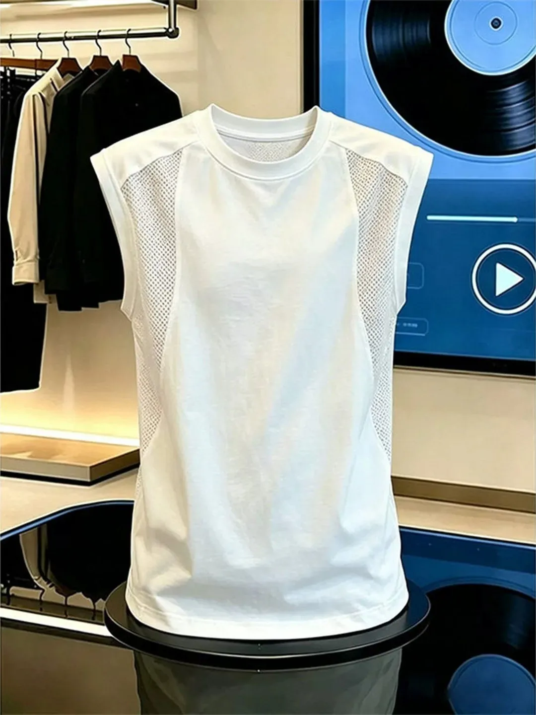 

White Mesh Quick Dry Vest Men's Summer American Deconstructed Splice Sleeveless T-Shirt Fitness Sports Shoulder Sweatshirt