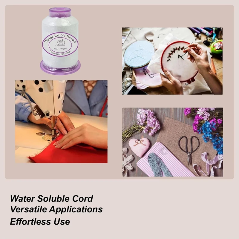 Thread for Sewing Machine 1492.7ft Water Soluble Sewing Thread Dissolvable Cord for Costume Making Fabric Art Crafts-ABPX view 2