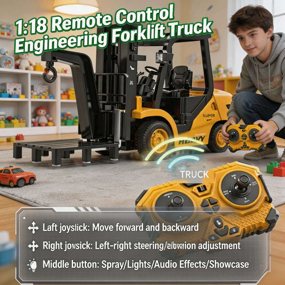 Engineering Forklift Toy 1:18 Scale Alloy Model 2.4G Remote Control Multi‑Function Vehicle Perfect Birthday Gift