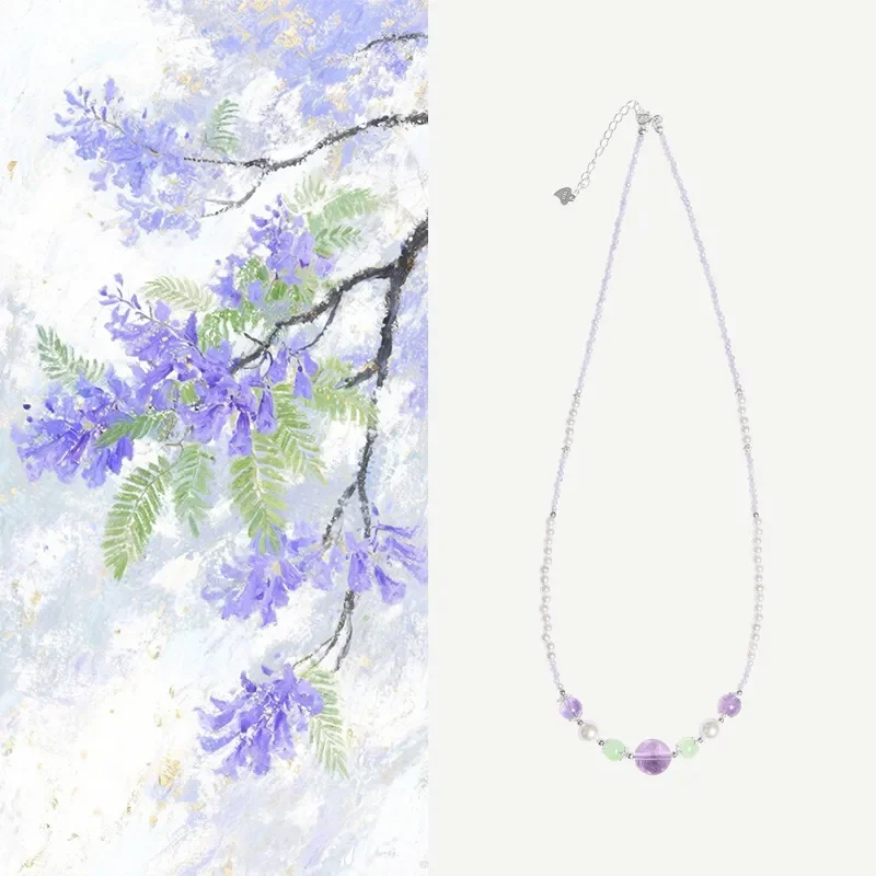 S925 sterling silver amethyst grape stone white shell bead necklace new Chinese simple niche high-end Mother's Day gift
