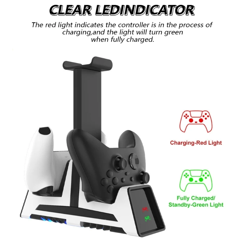 Compact Double Controller Base Stand for P5 Game Controllers with Connectors