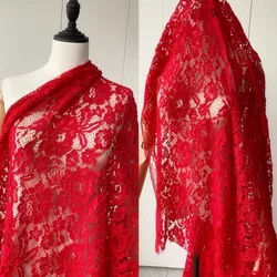 Red lace fabric exquisite hollowed-out car bone lace fabric thick peony keel embroidered fabric