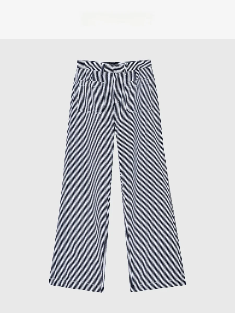 

Джинсы MBNLF синие в полоску, широкие штанины, новинка осени 2024, с высокой талией, из хлопкового стрейч-денима, прямой крой, женские брюки