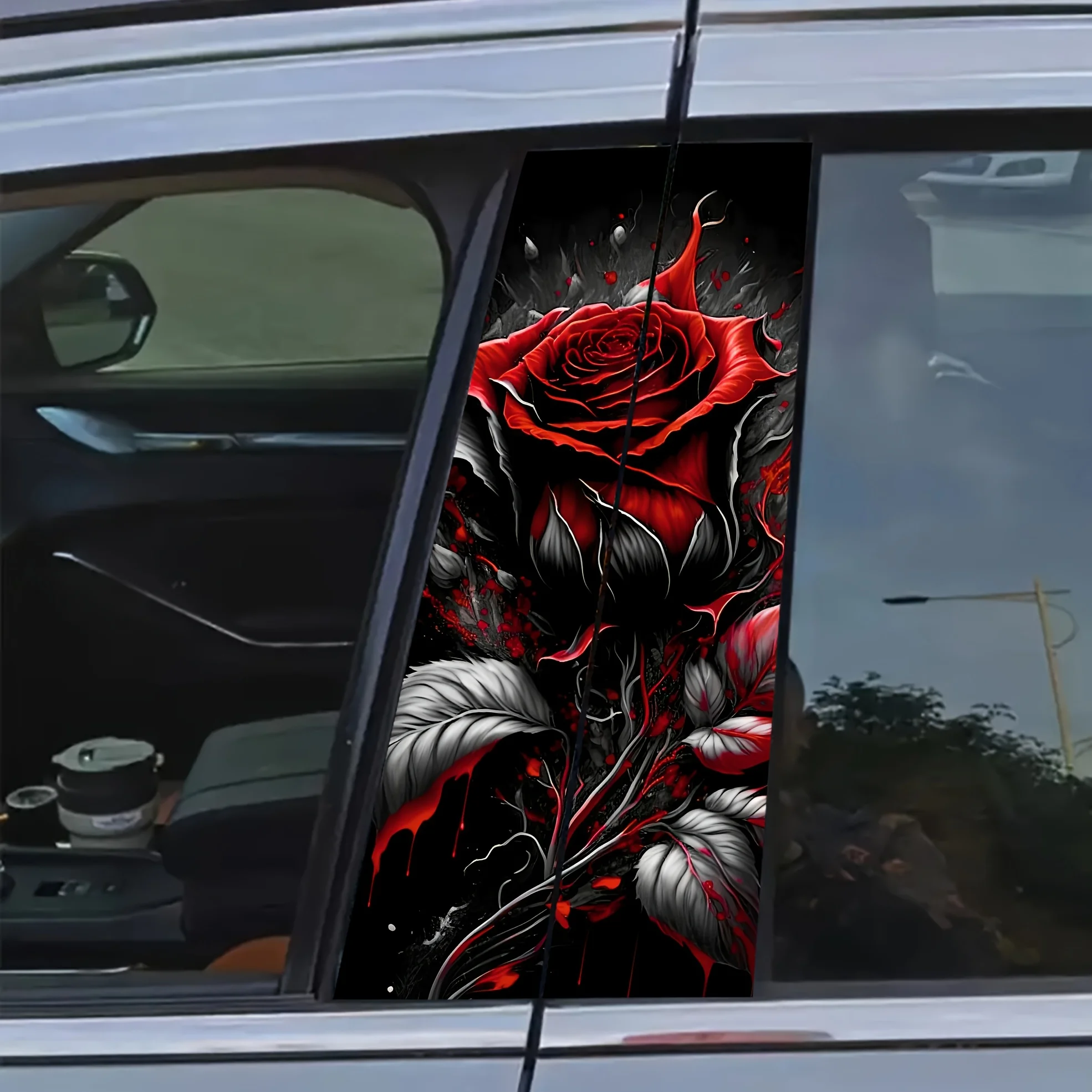 

2 Piece Bramble Rose Car B-pillar Sticker, Vinyl, Matte, Easy to Paste, No Glue Marks, Scratch Resistant, Waterproof,