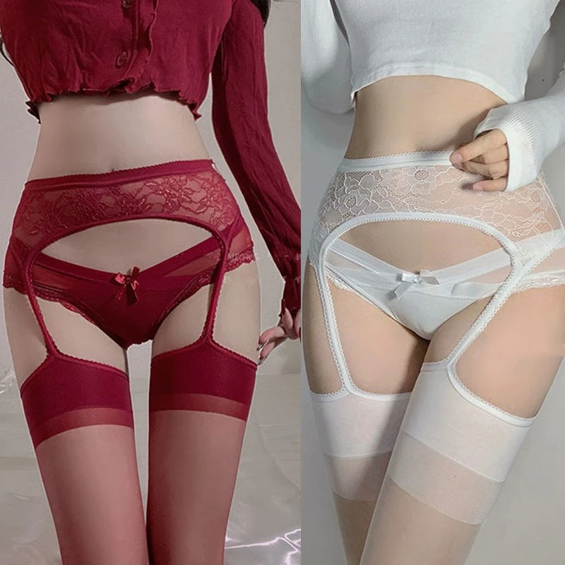 

Summer Sexy Suspender Lace Body Stocking Top Thigh High Tights Garter Belt Women Cute Floral Ultra thin translucent Pantyhose