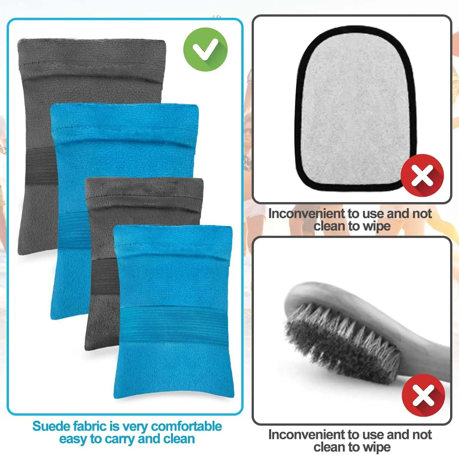 4Pcs New Sand Remover Beach Sand Wipe Off Mitts Skin Friendly Sand Removal Powder Bag Sand Removal Brushes Beach Essentials